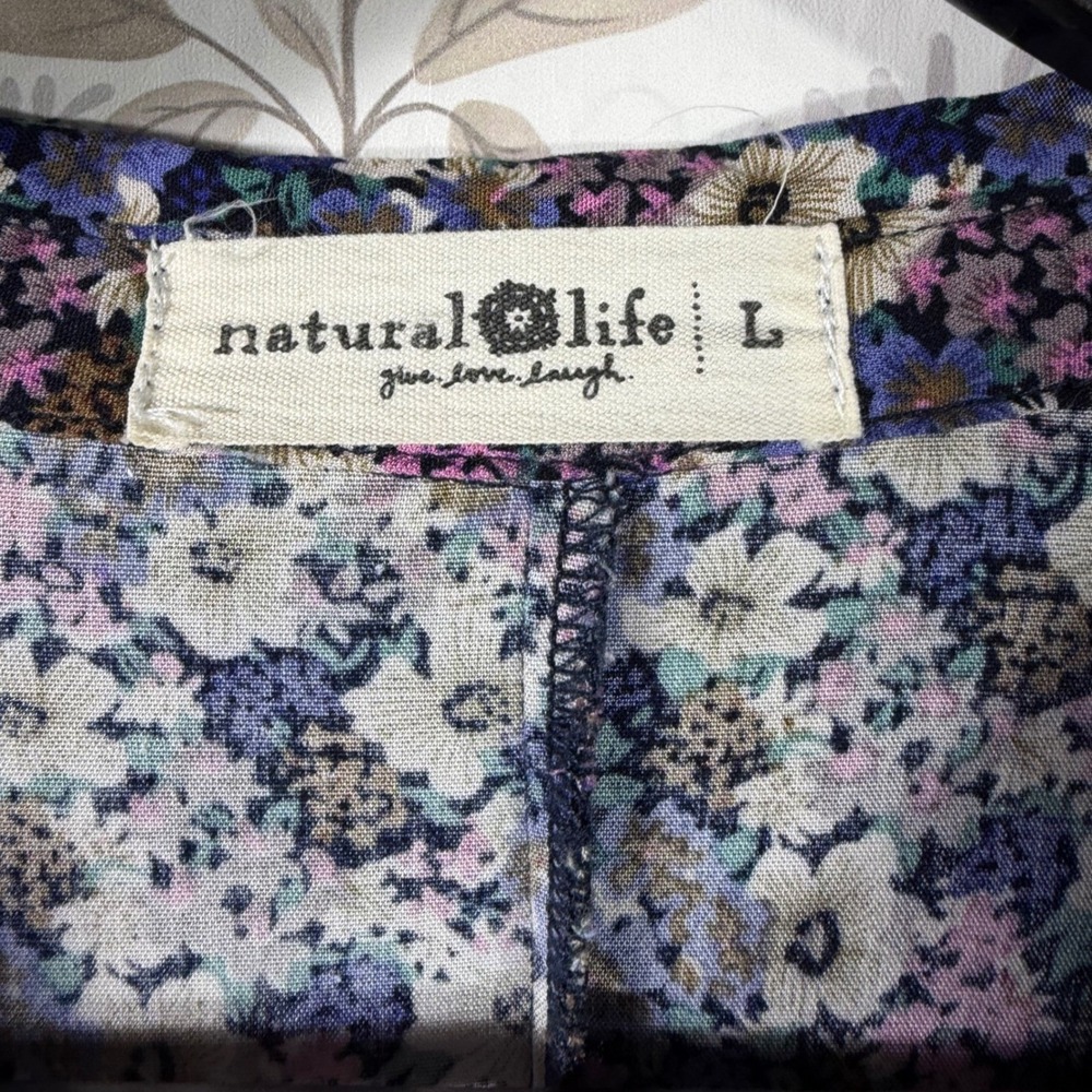 Natural Life Floral Maxi Dress Womens Large Button Front Smocked Sleeve Boho L - Picture 5 of 13